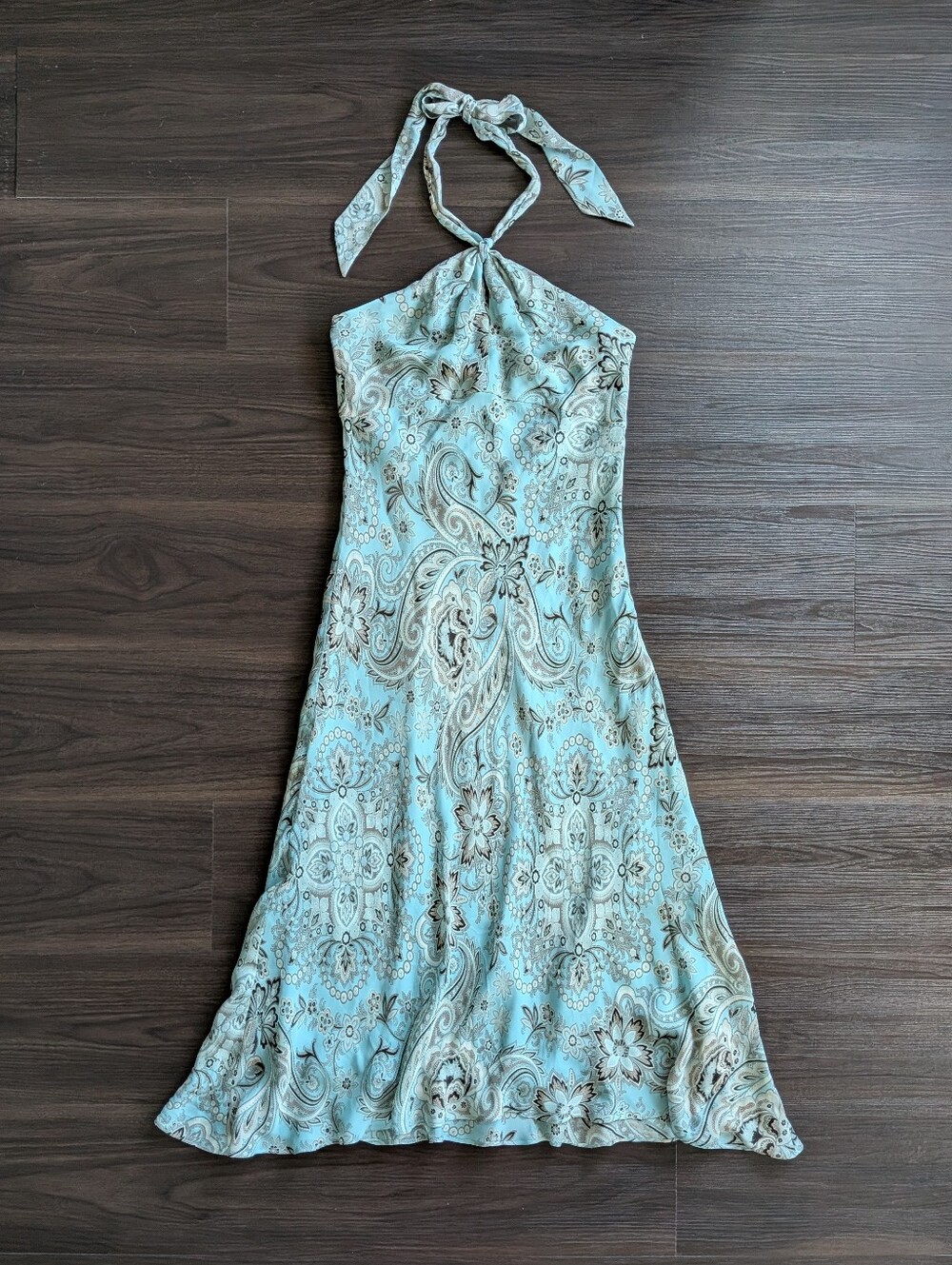 NWT Ann Taylor Blue Silk Paisley Halter Midi Dress Romantic Preppy Y2K Style 6